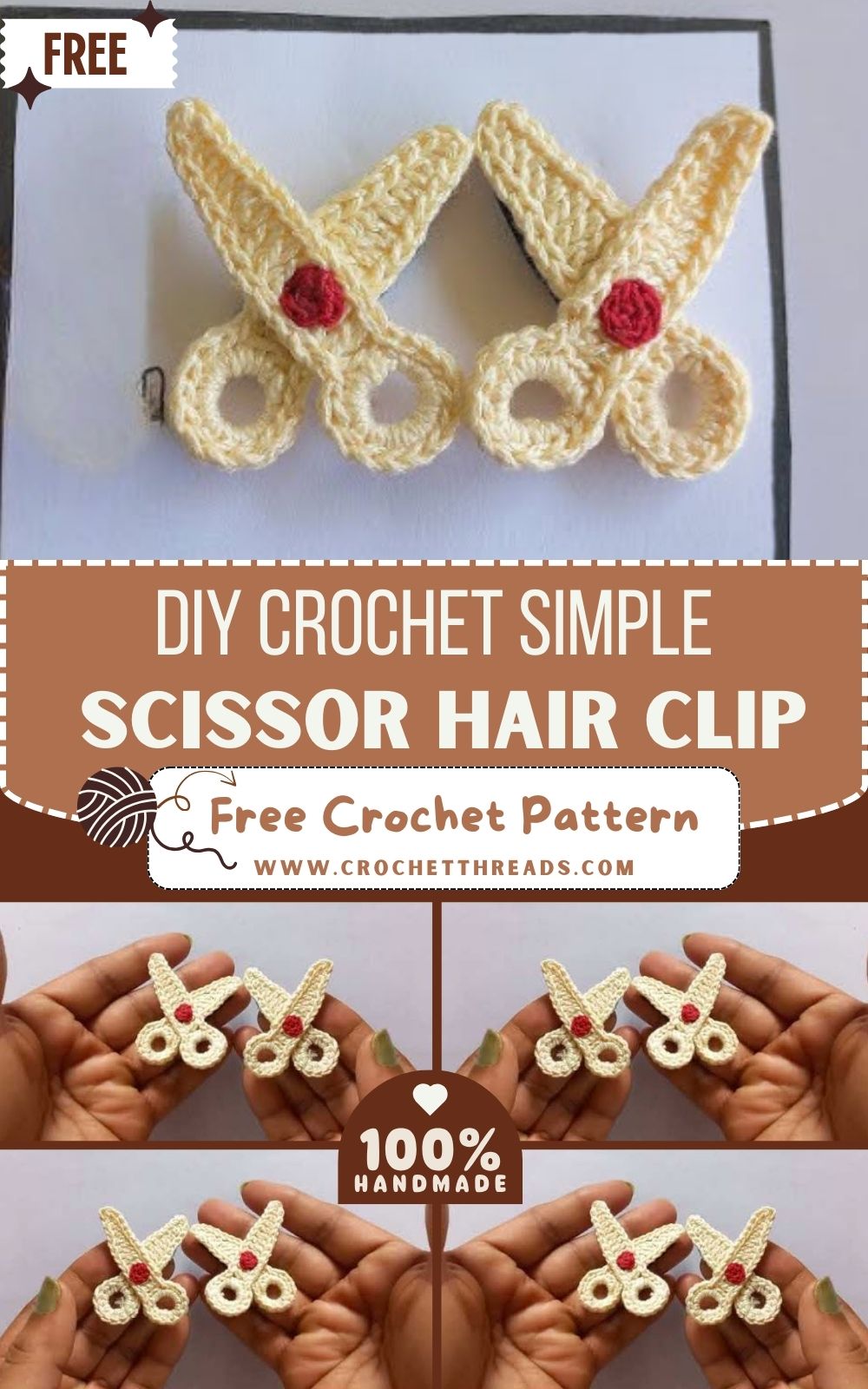 DIY Crochet Simple Scissor Hair Clip Pattern Project
