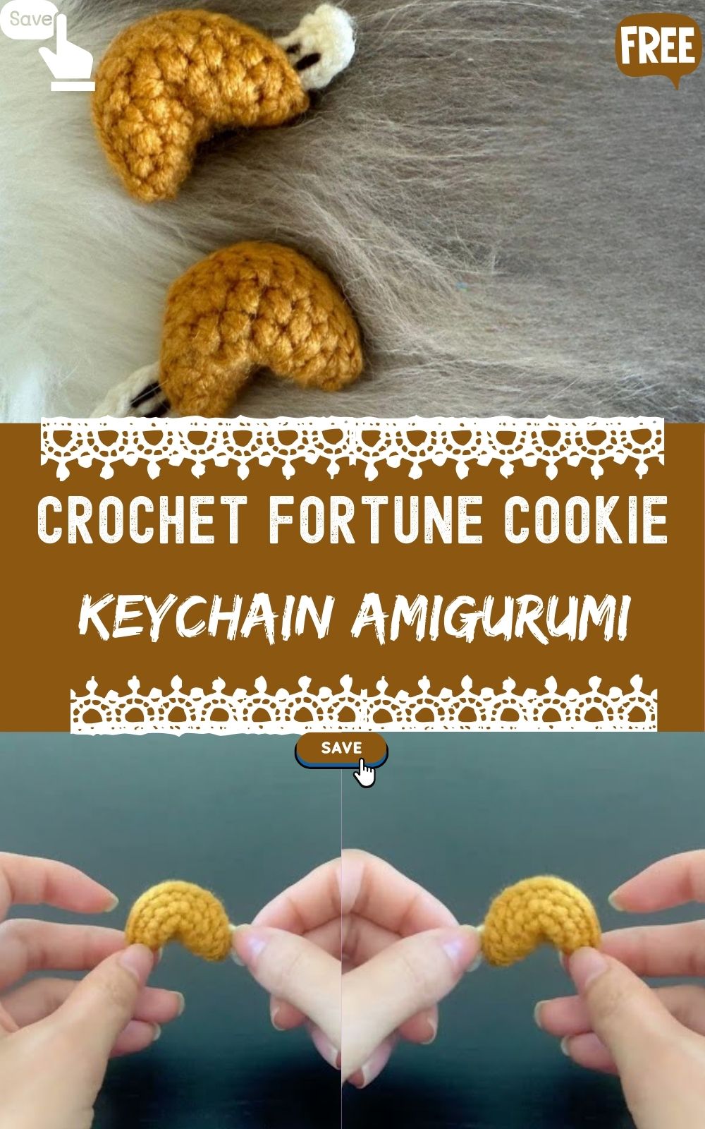DIY Mini Crochet Fortune Cookie Keychain Amigurumi Pattern