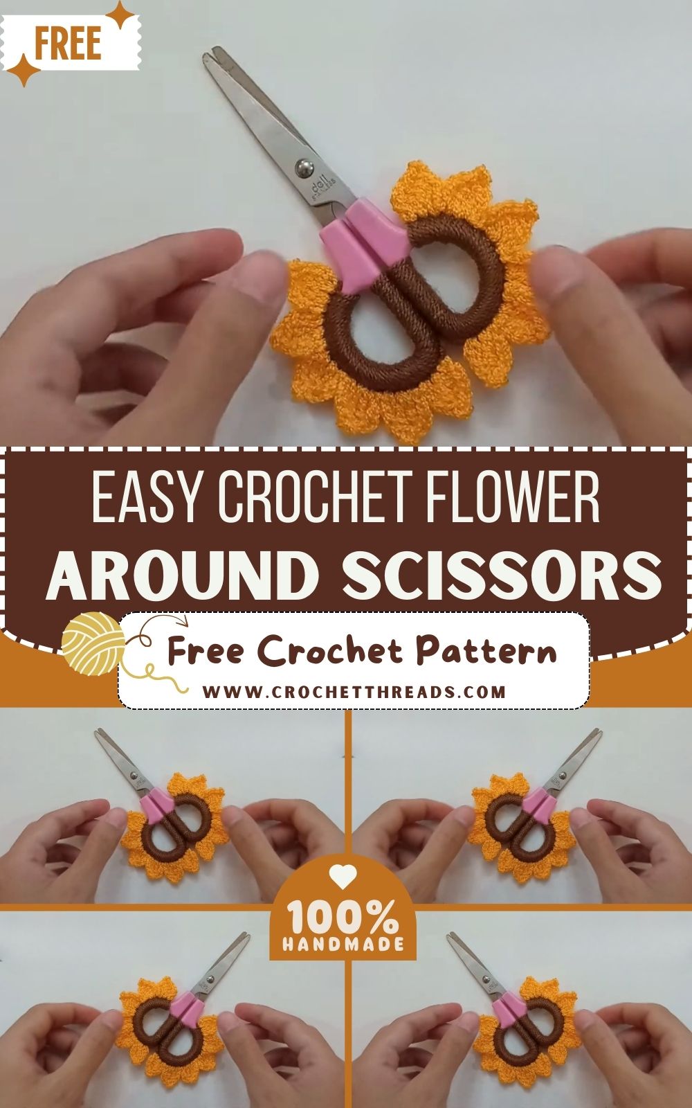 Easy Crochet Flower Around Scissors Pattern