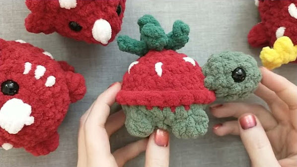 Mini Crochet Strawberry Keychain Amigurumi Pattern
