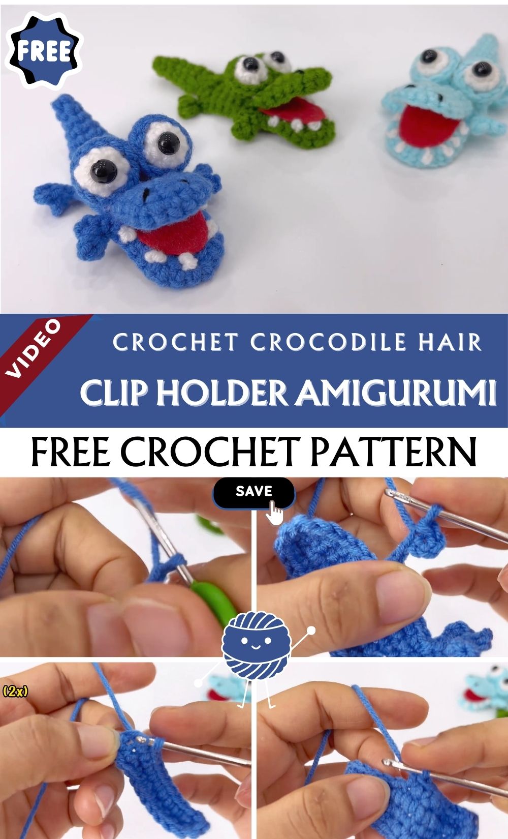Impressive Crochet Crocodile Hair Clip Holder Amigurumi Pattern