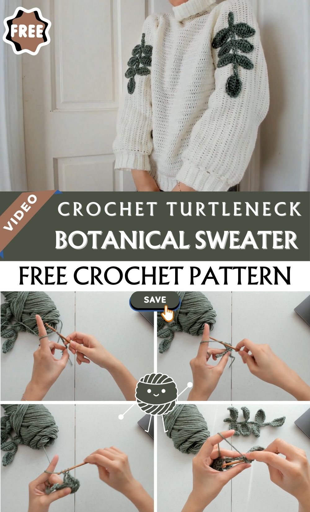 Incredible Crochet Turtleneck Botanical Sweater Pattern