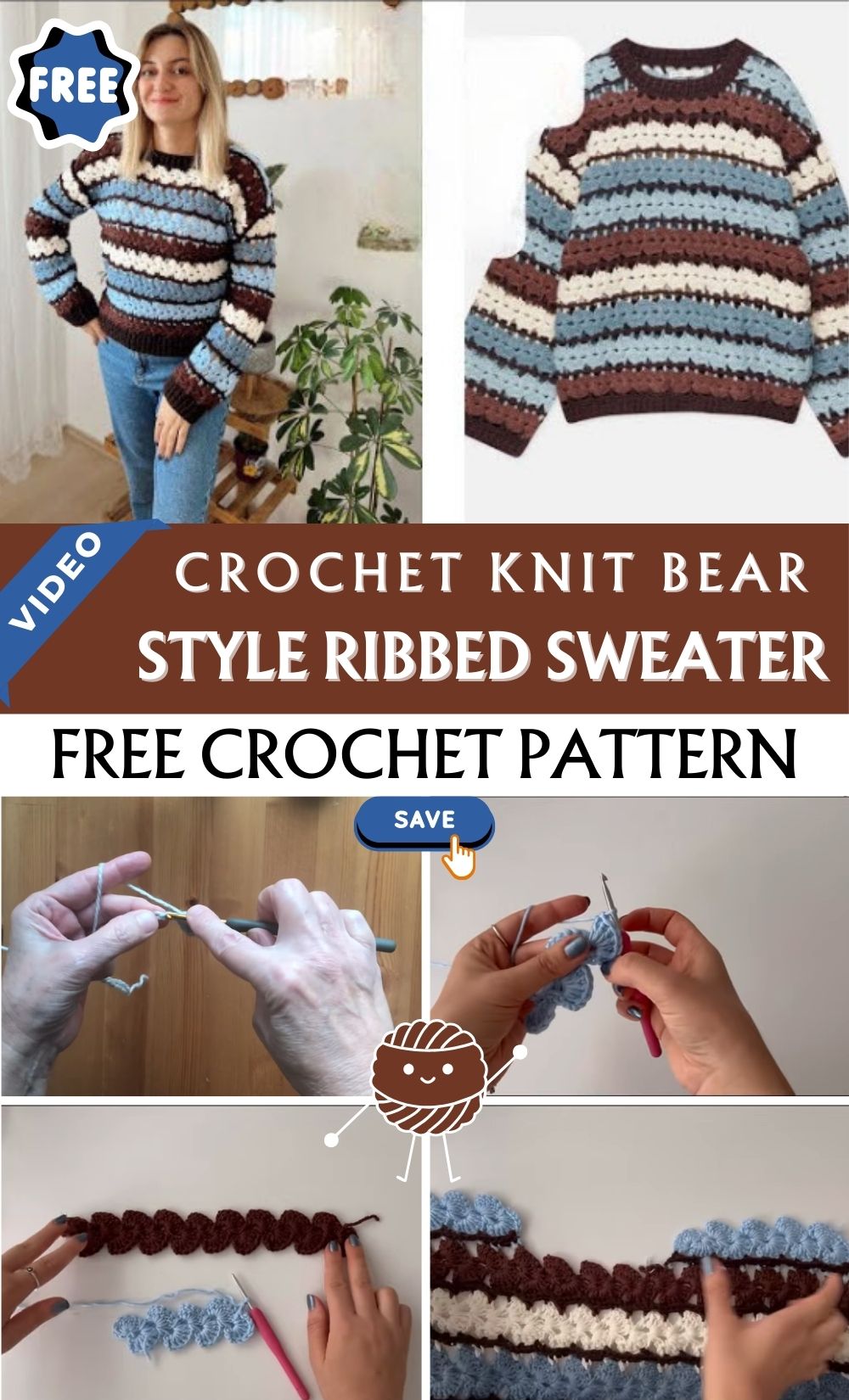 Inspiring Crochet Knit Bear Style Ribbed Sweater Pattern