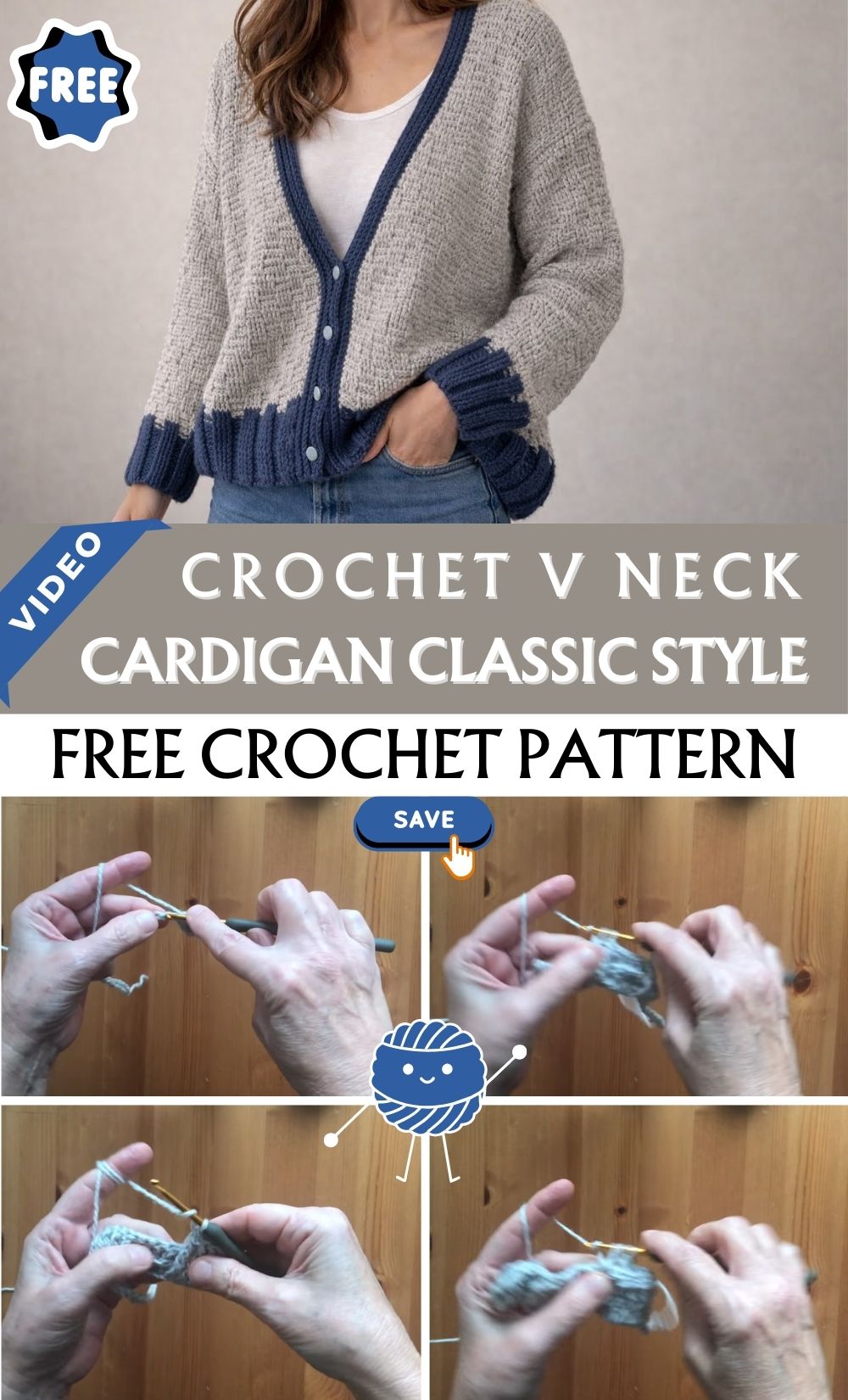 Luxurious Crochet V‑Neck Cardigan Classic Style Pattern
