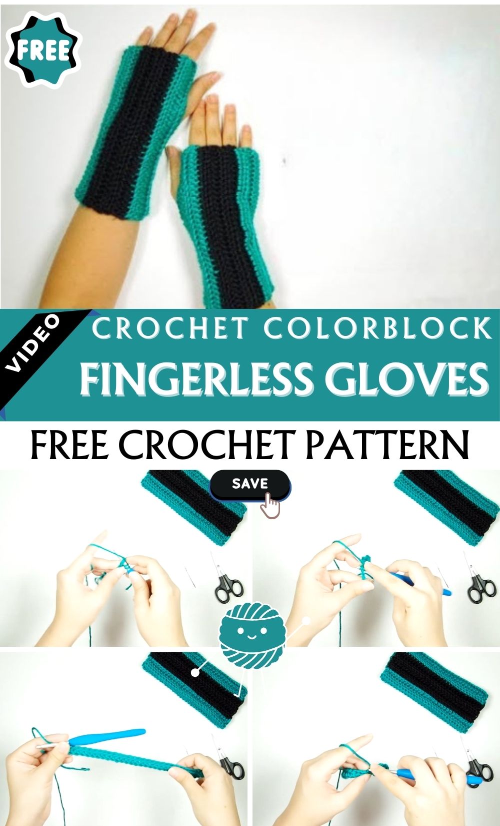 Stylish Crochet Colorblock Fingerless Gloves Pattern