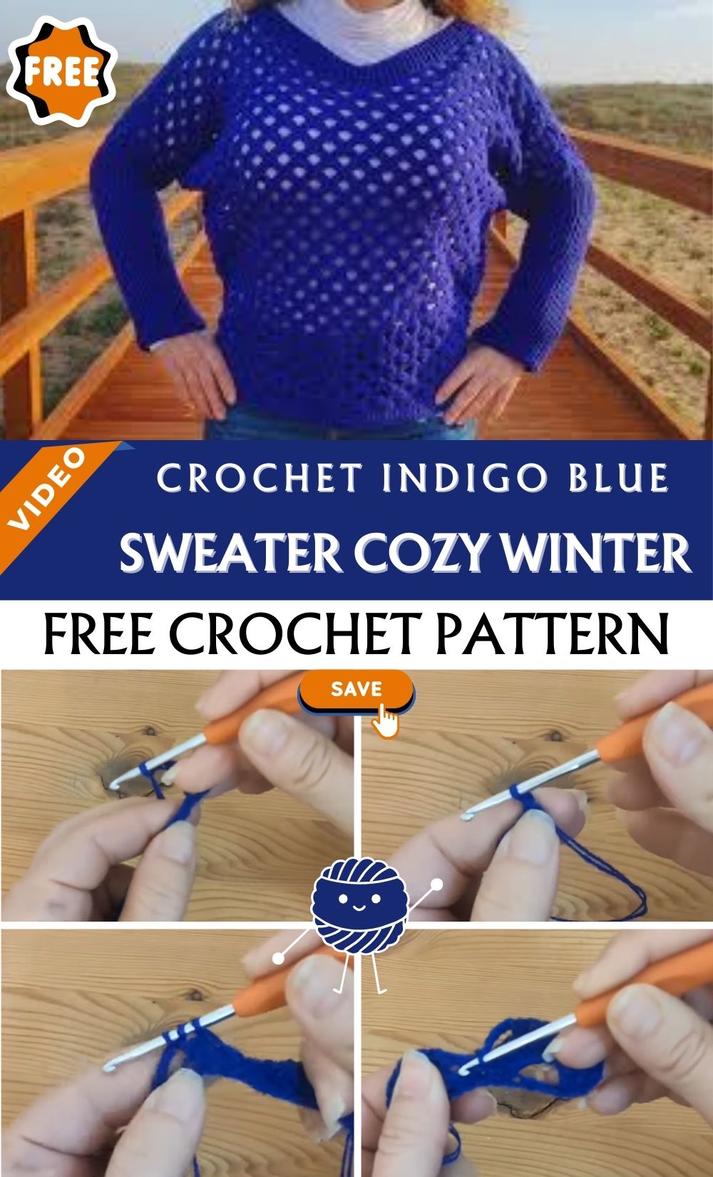 Sweet Crochet Indigo Blue Sweater Cozy Winter Pattern