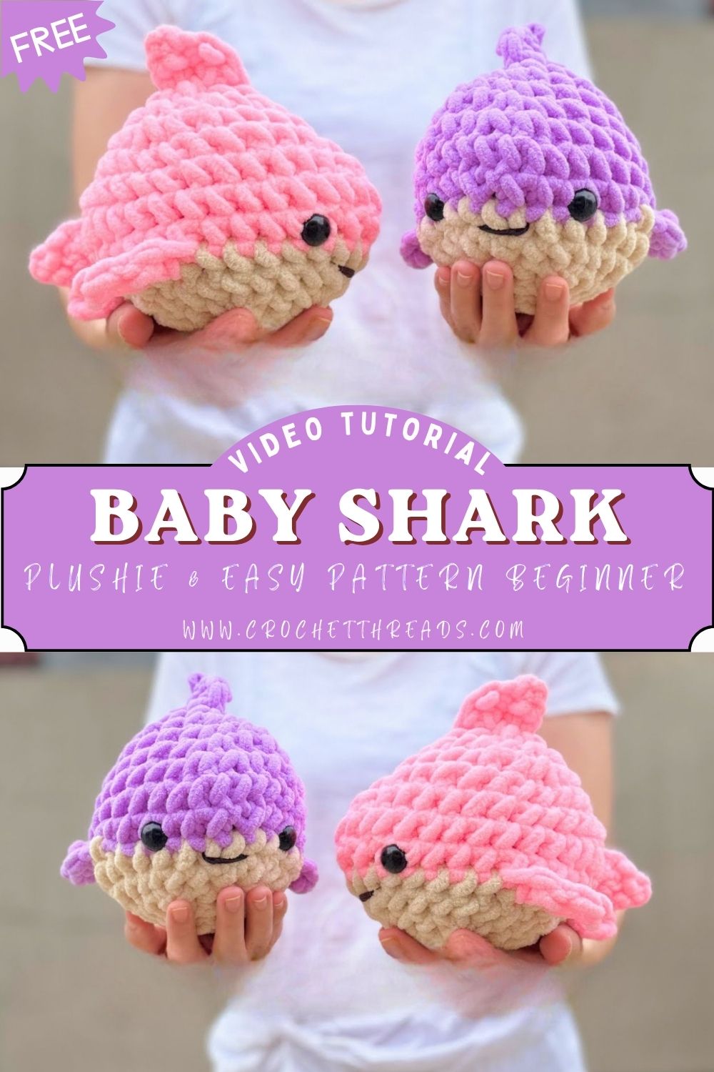 Chunky Cute Crochet Baby Shark Plushie & Easy Pattern Beginner