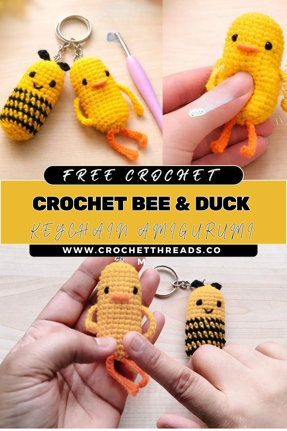 Confident Crochet Bee & Duck Keychain Amigurumi Easy 10-Minute Pattern