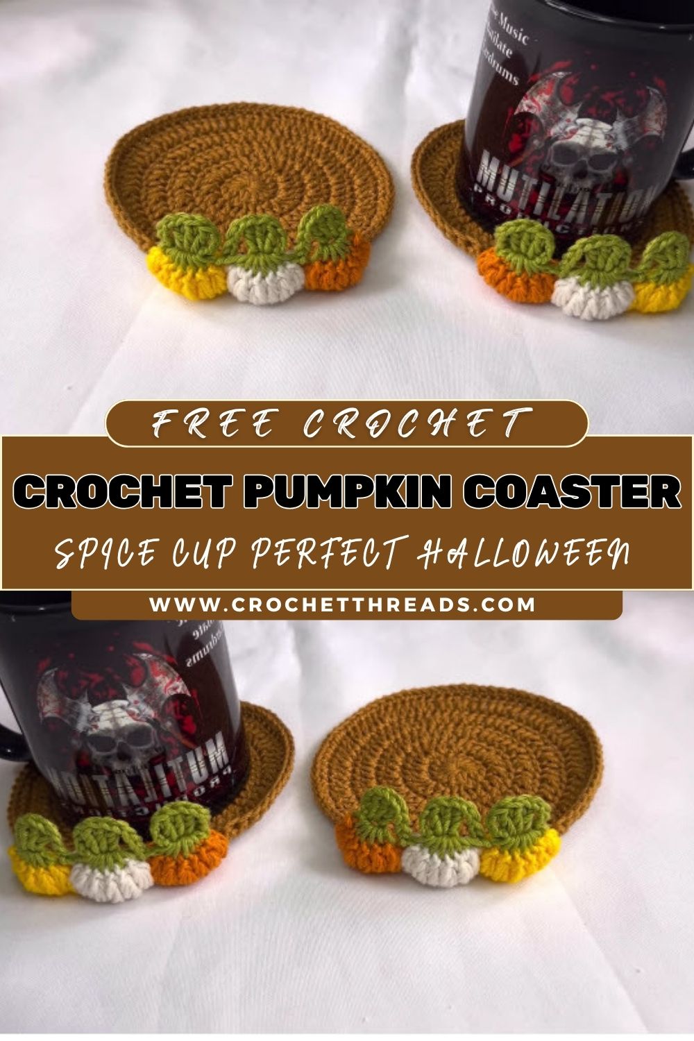 Cozy Crochet Pumpkin Coaster Spice Cup Perfect for Halloween & Fall