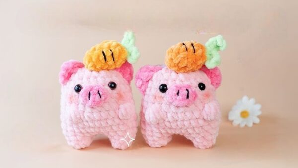 Crochet Fluffy Pig Plushies Pumpkin Hats Amigurumi Pattern