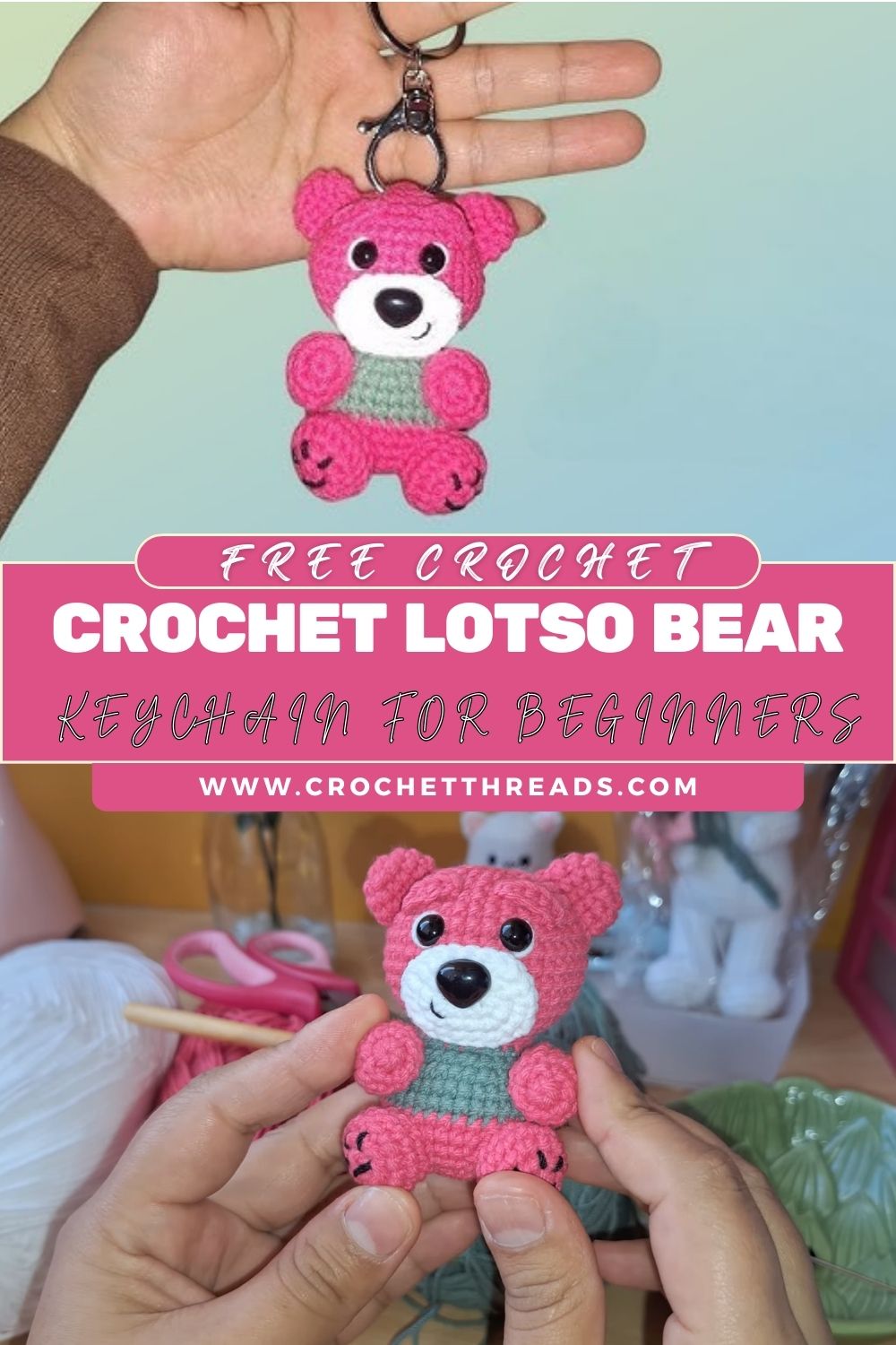 Crochet Lotso Bear Keychain for Beginners Amigurumi Pattern