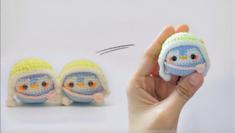 Crochet Mini Penguin with Hat and Bag Amigurumi Pattern for Beginners