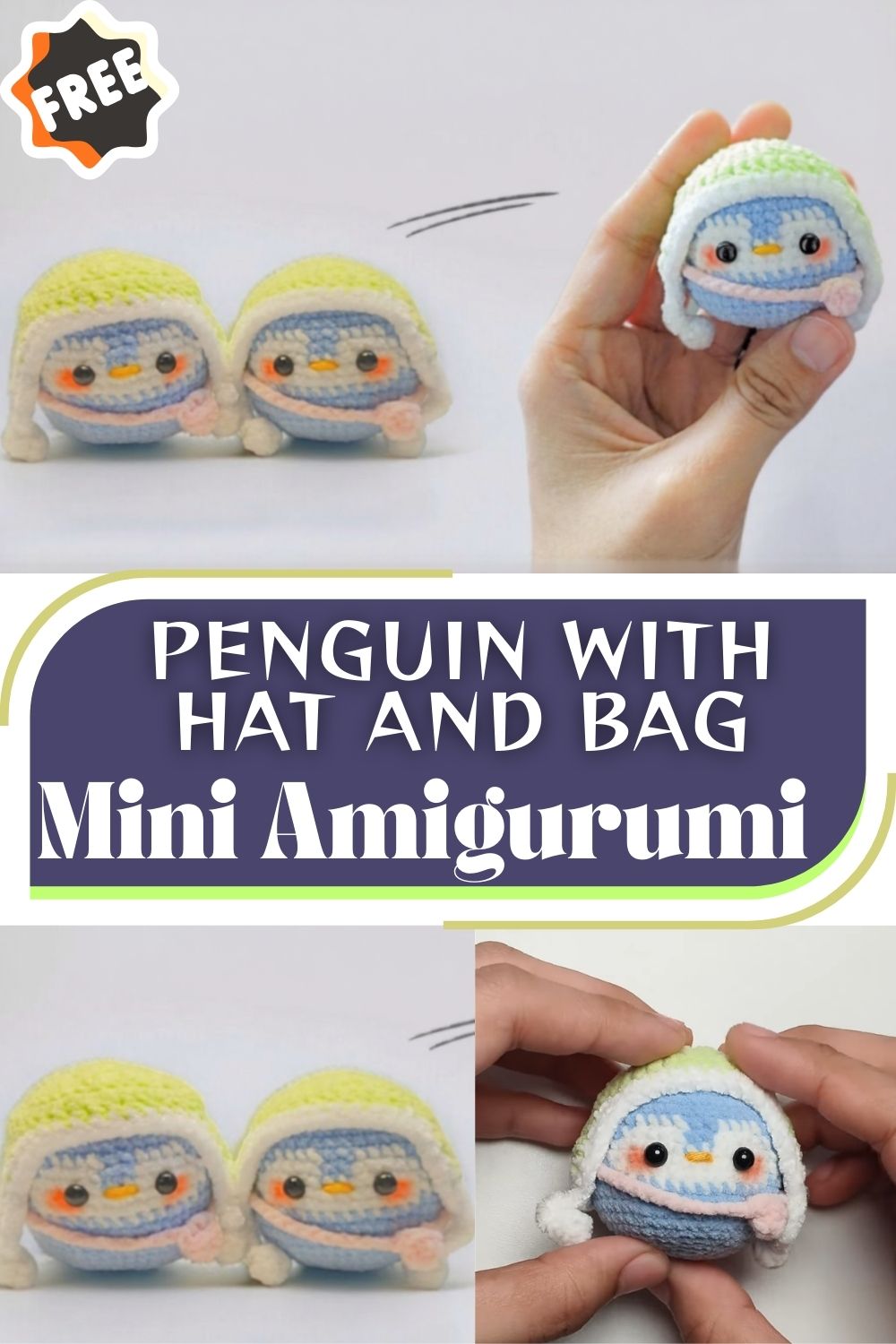 Crochet Mini Penguin with Hat and Bag Amigurumi Pattern for Beginners