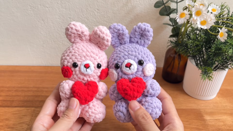 Adorable Crochet Bunny Doll Heart Holding Beginner Amigurumi Pattern