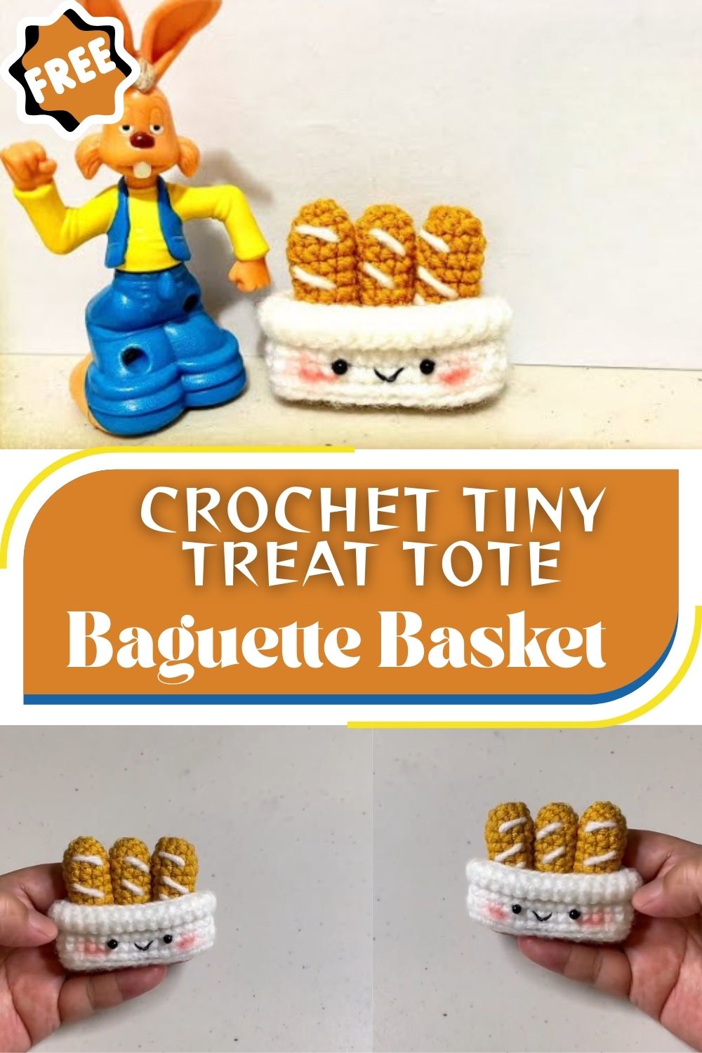 Fabulous Crochet Tiny Treat Tote Baguette Basket Amigurumi Pattern