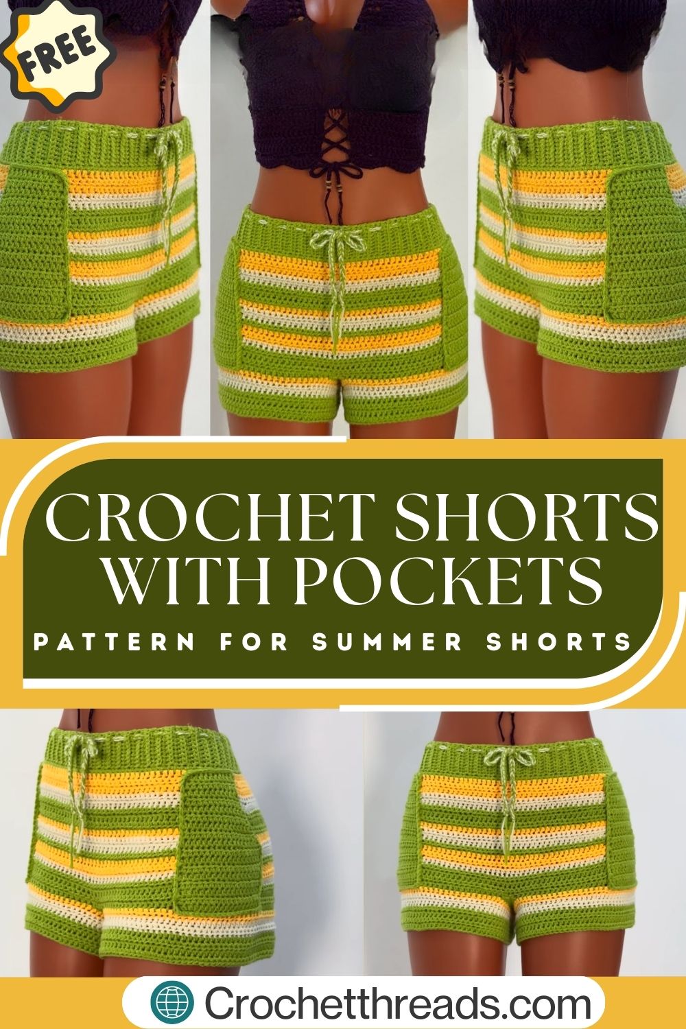 Free Crochet Shorts With Pockets Pattern for Summer Shorts