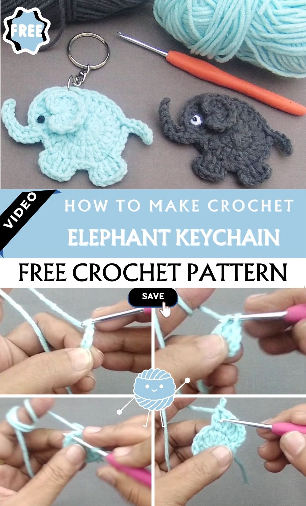 How to Make Crochet an Elephant Keychain Amigurumi Pattern