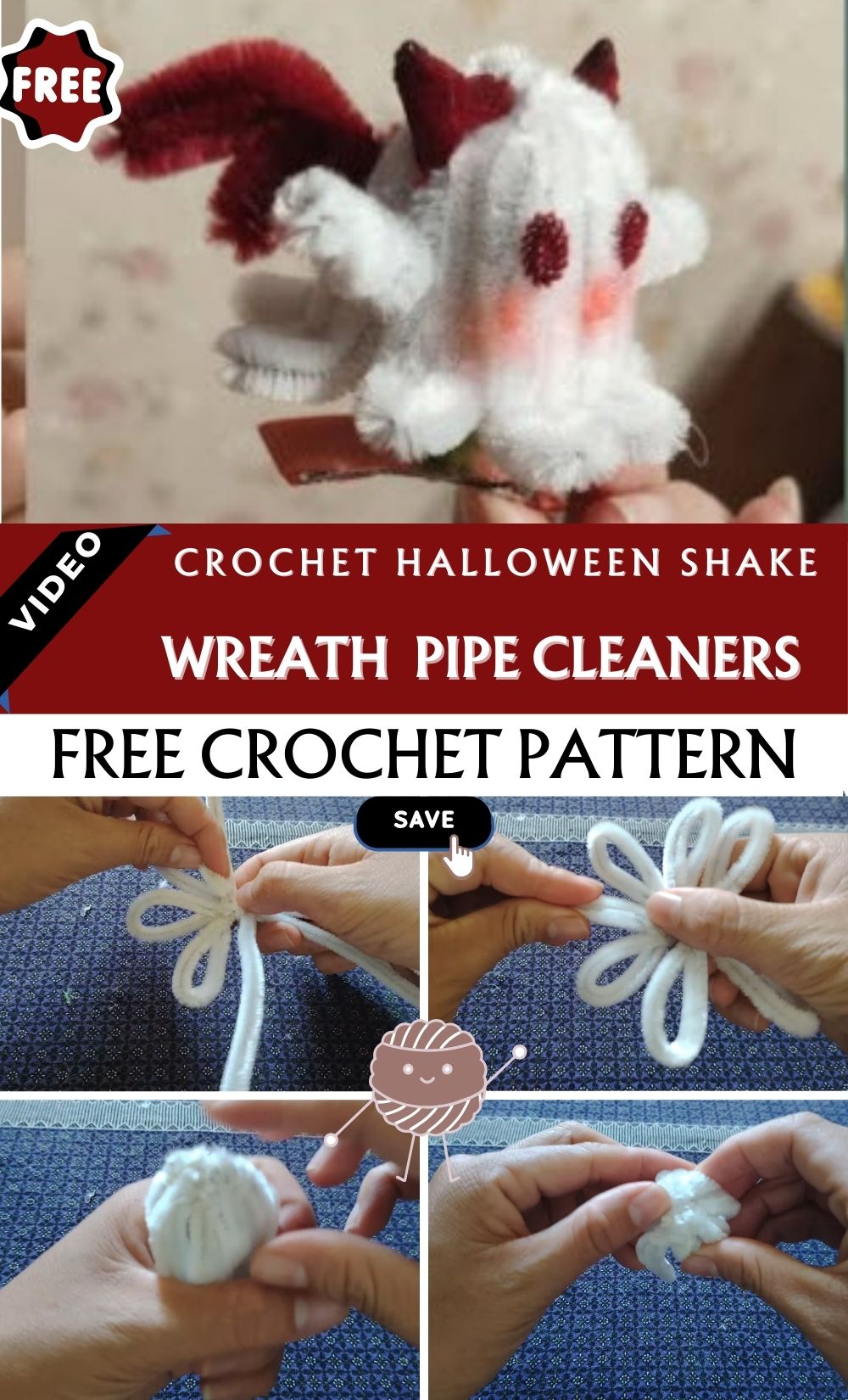 Polished Crochet Halloween Shake Wreath with Pipe Cleaners Pattern