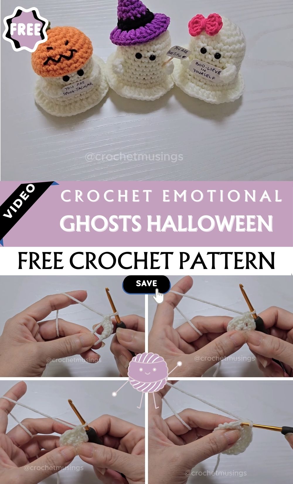 Uplifting Crochet Emotional Support Ghosts Halloween Pattern