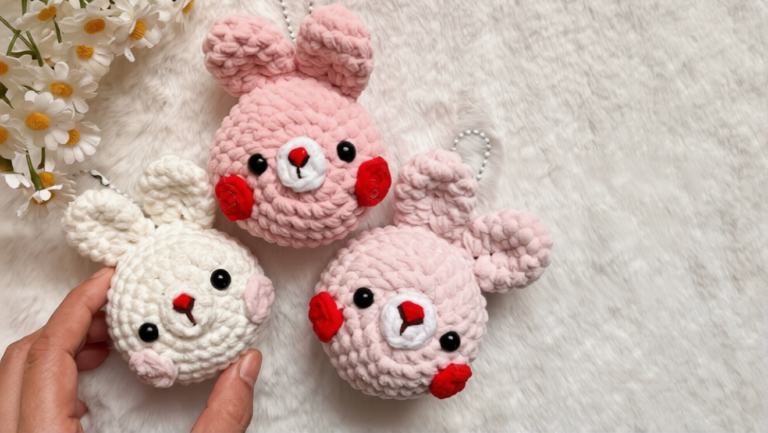 Fearless Crochet Bunny Head Keychain Easy Amigurumi Pattern Step-by-Step