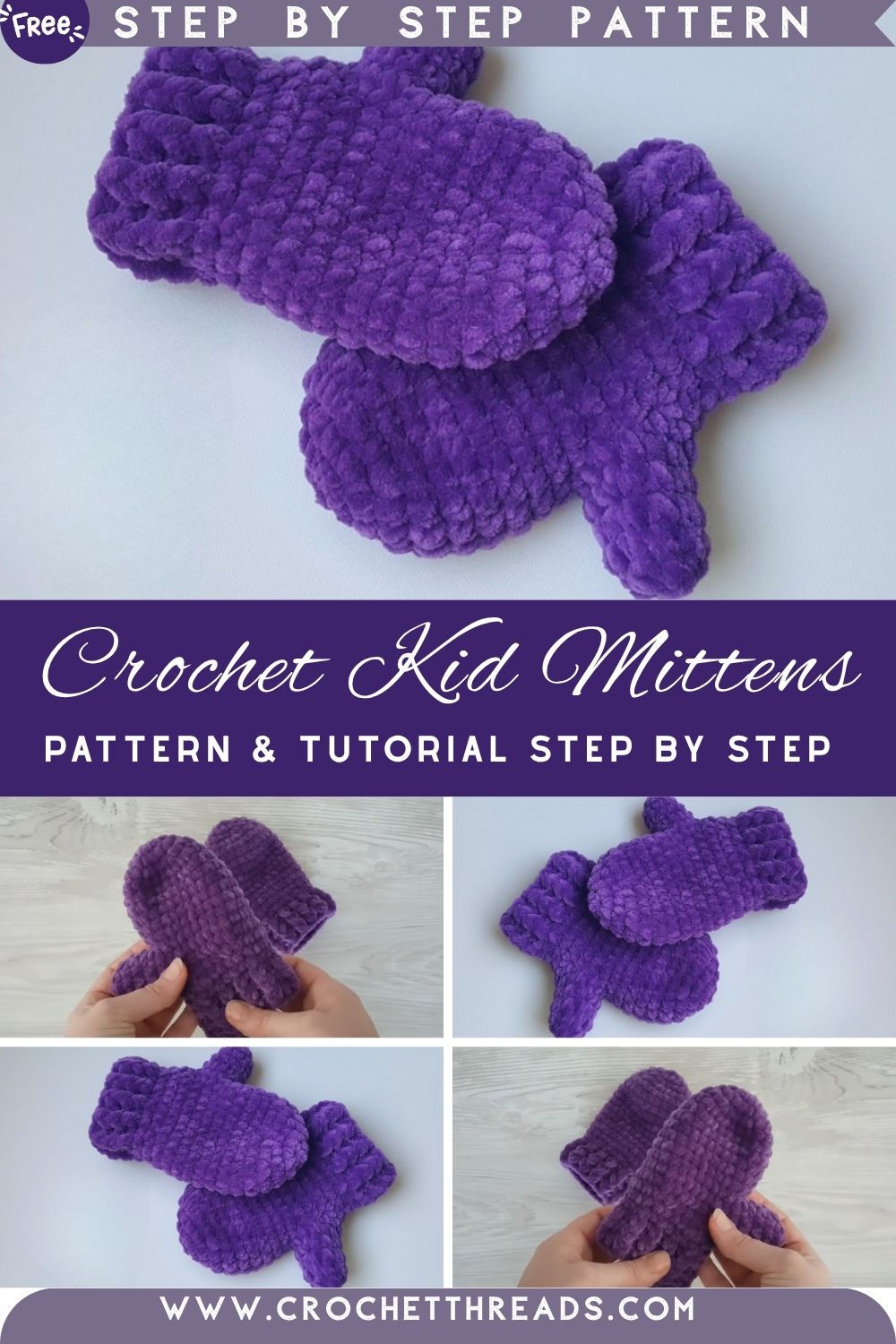 Awesome Crochet Kid Size Mittens Pattern & Tutorial Step By Step