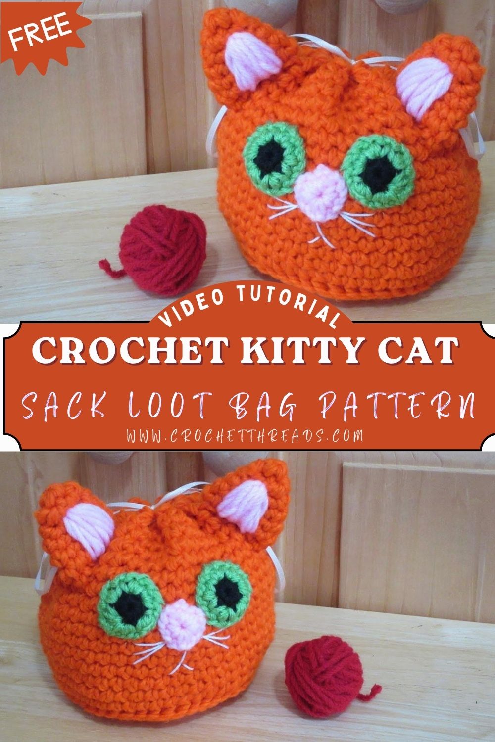 Awesome Crochet Kitty Cat Drawstring Sack Loot Bag Pattern