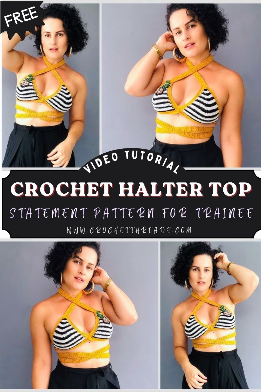 Bold Wrap Style Crochet Halter Top Statement Pattern for Trainee