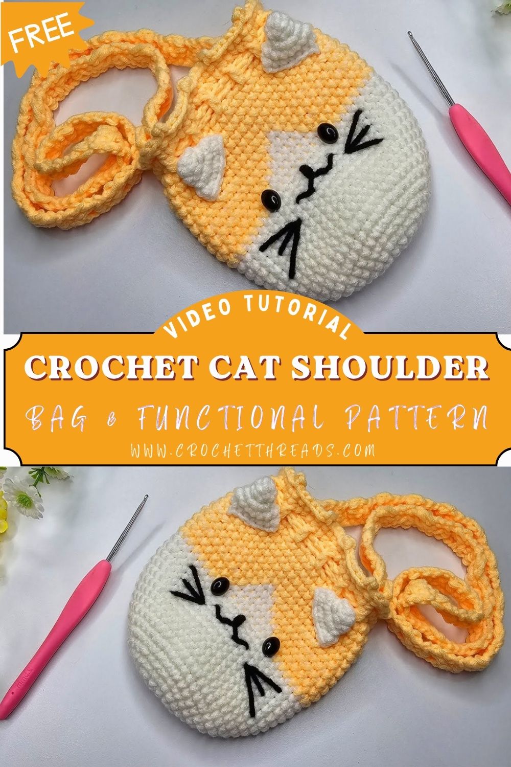 Energetic Cute Crochet Cat Shoulder Bag & Functional Pattern