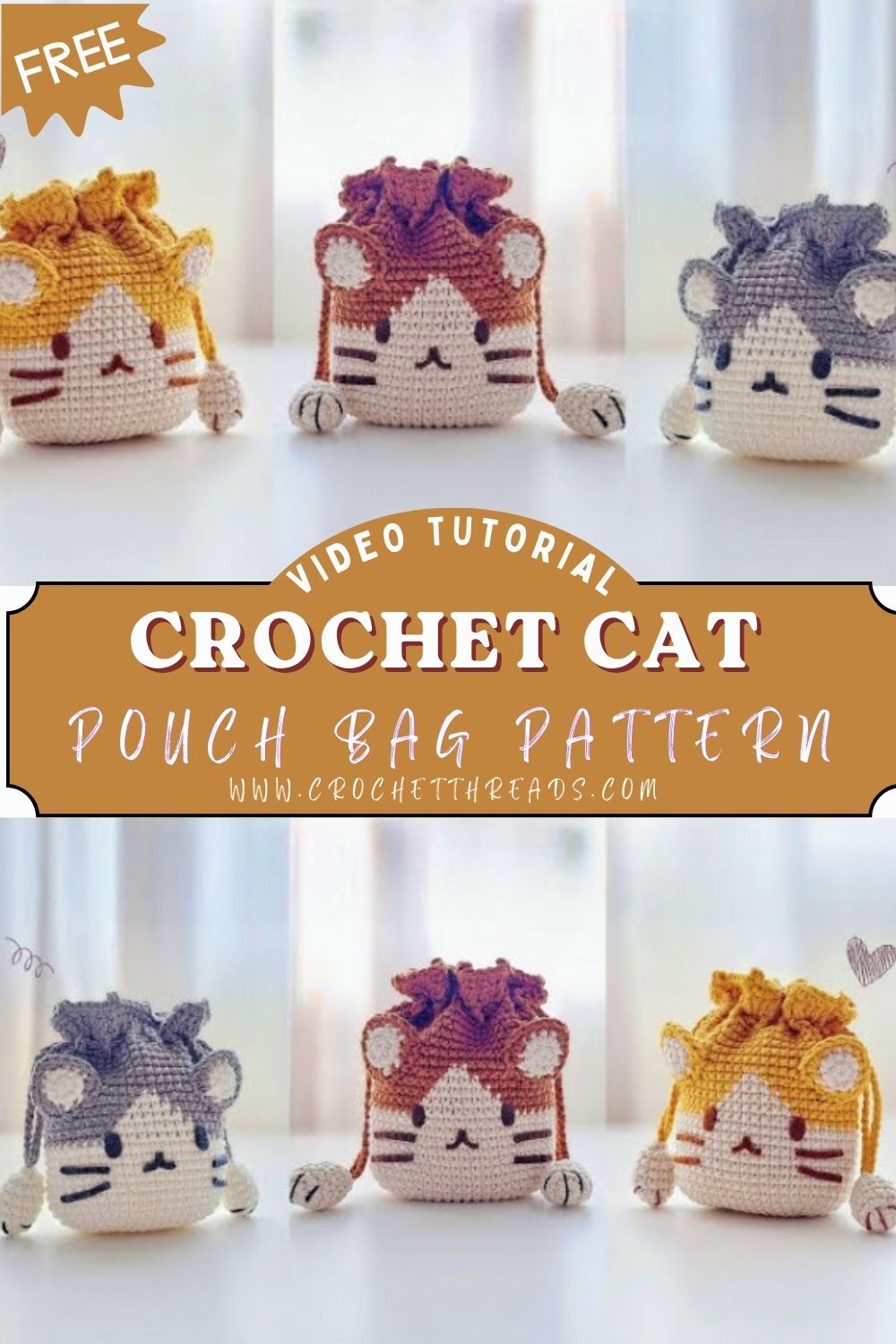 Immaculate Crochet Cat Drawstring Pouch Bag Pattern
