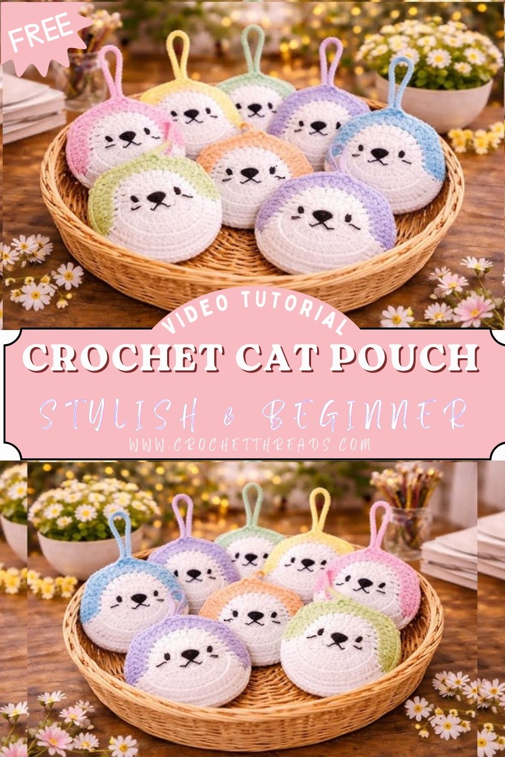 Luxurious Crochet Cat Pouch Stylish & Beginner Easy Pattern