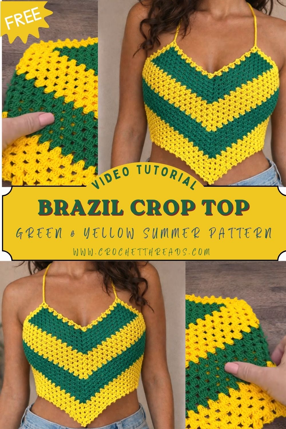 Passionate Crochet Brazil Crop Top Green & Yellow Summer Pattern