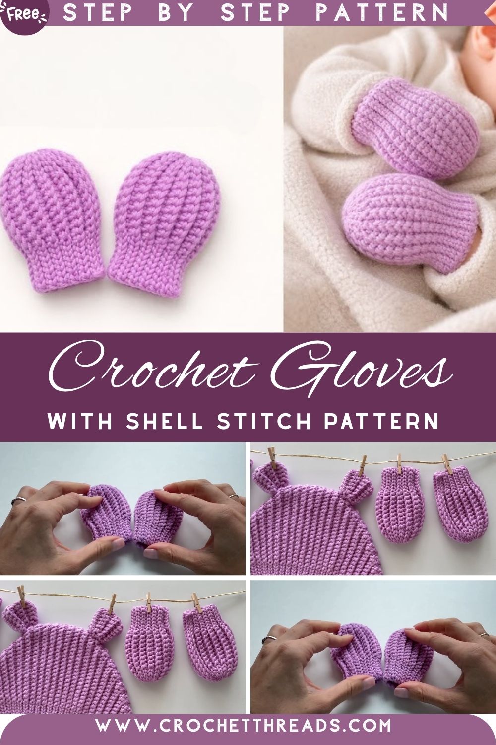 Peaceful Crochet Gloves With Shell Stitch Pattern