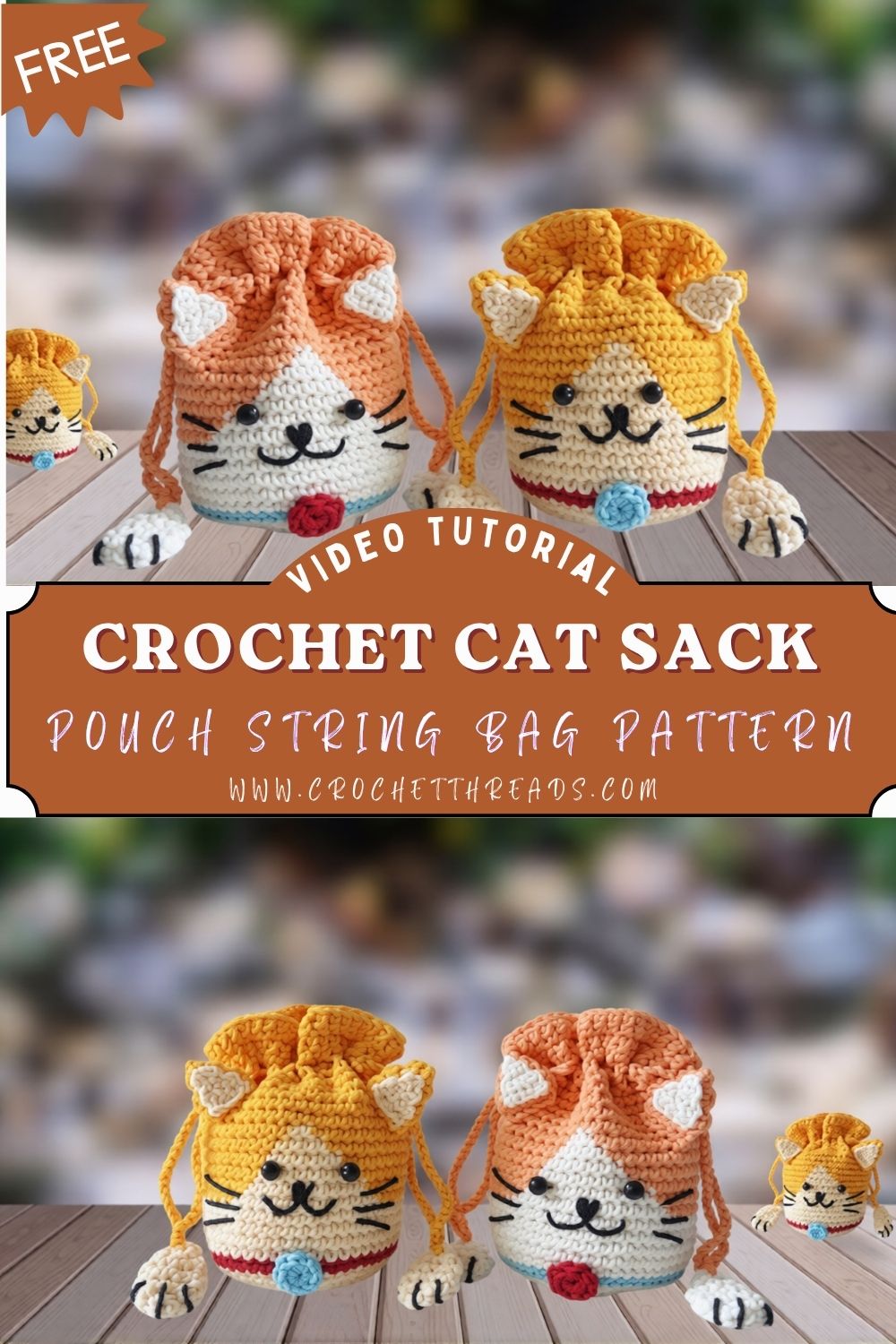 Stunning Crochet Cat Sack Pouch String Bag Pattern