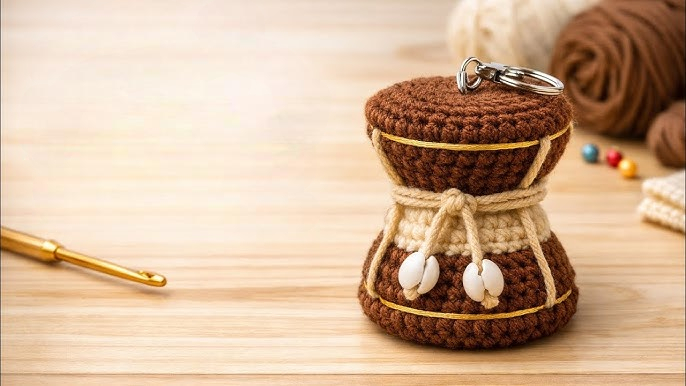 Exceptional Crochet Damru Keychain Simple and Fun Pattern for Beginners