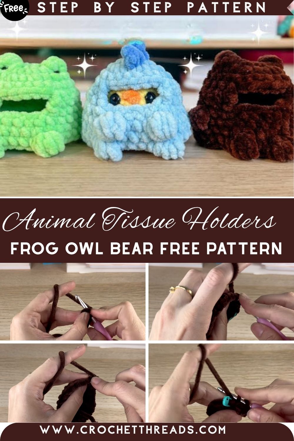 Amazing Crochet Animal Tissue Holders Frog Owl Bear Free Pattern