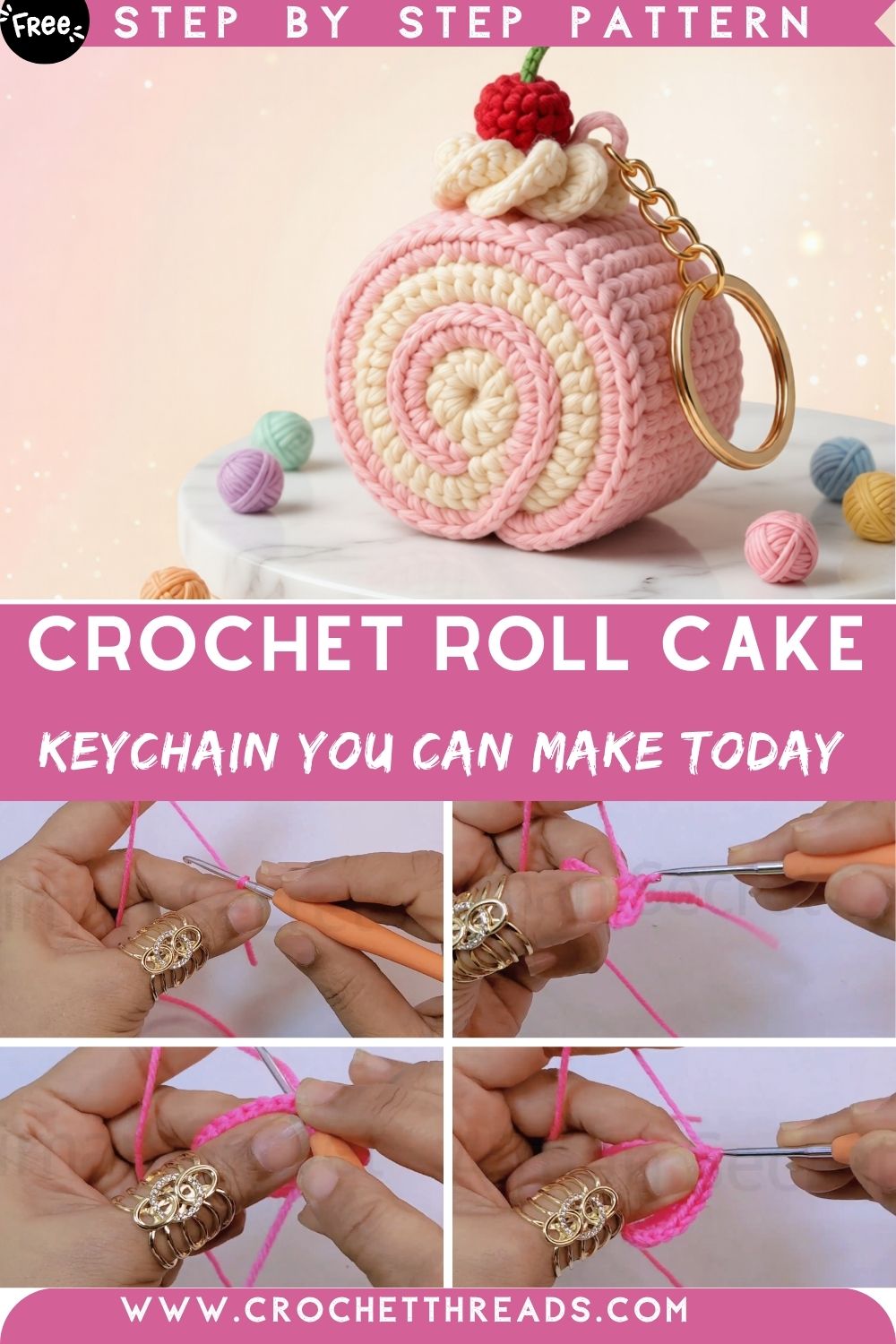 Artistic Cutest Crochet Roll Cake Keychain You Can Make Today Free Pattern