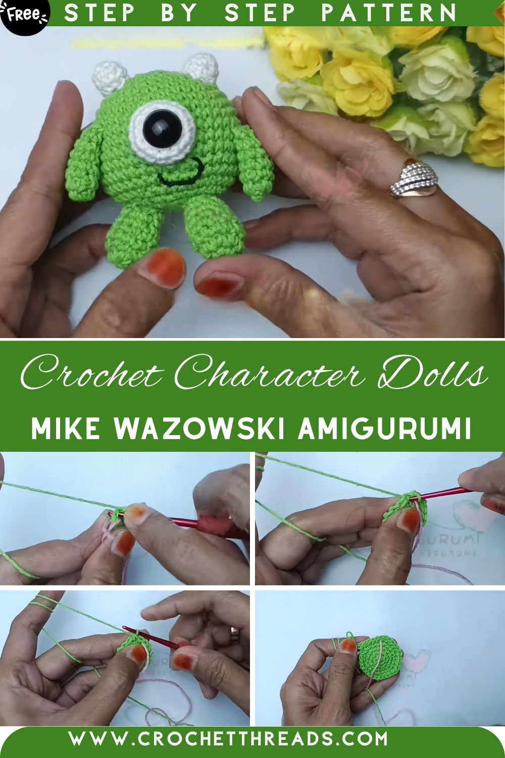 Charming Crochet Character Dolls Mike Wazowski Amigurumi Pattern