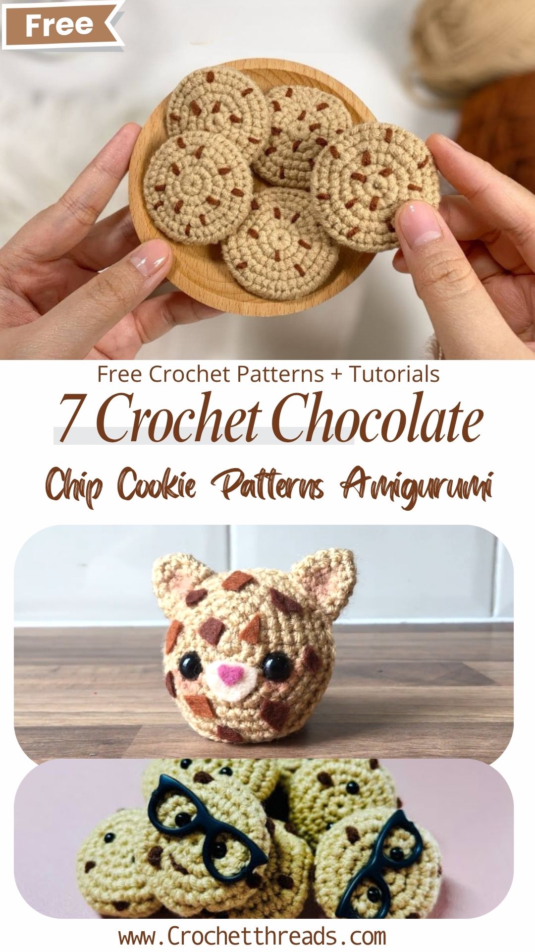Crochet Chocolate Chip Cookie Patterns Amigurumi Food Plushie