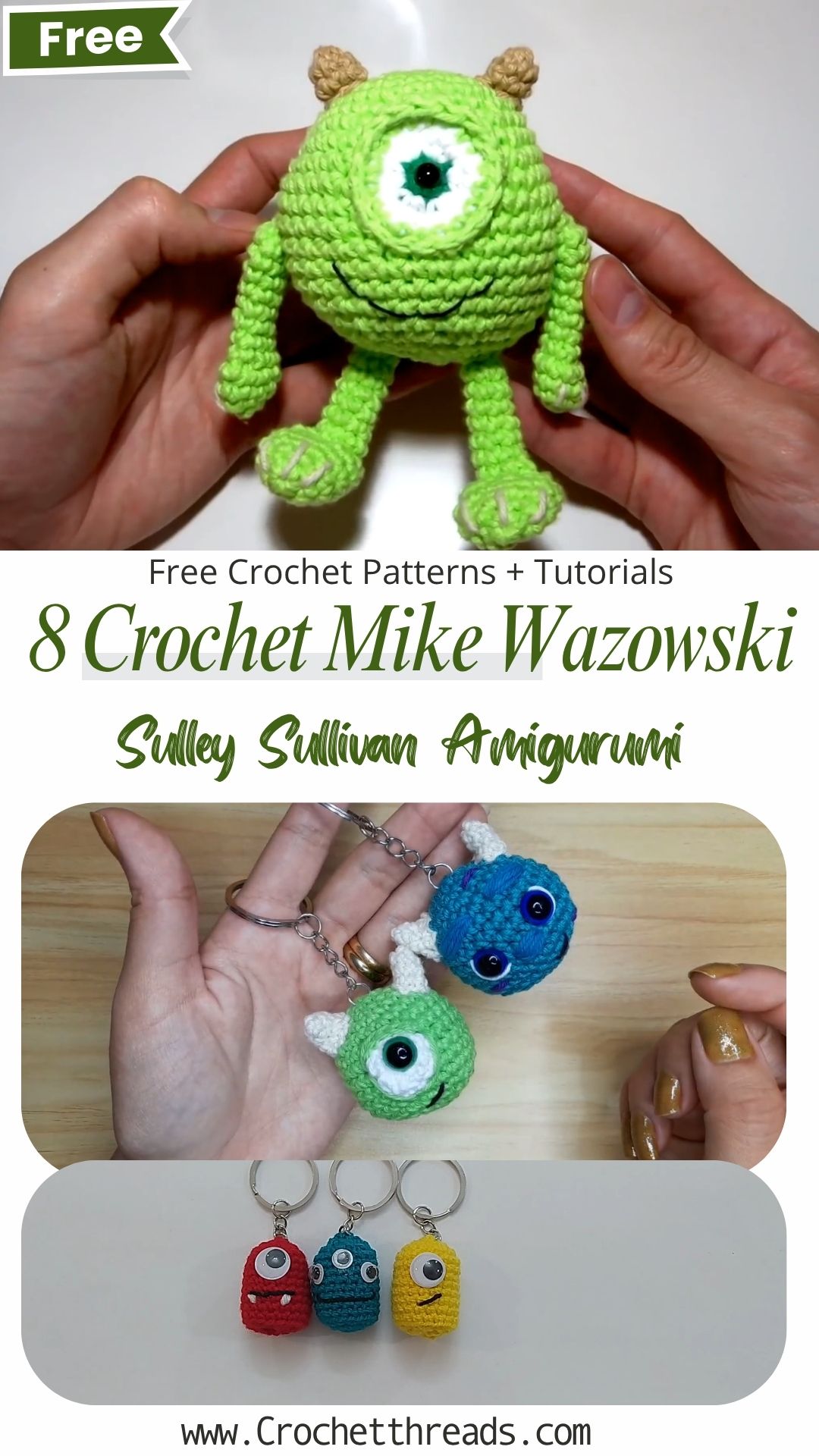 Crochet Mike Wazowski and Sulley Sullivan Amigurumi Monsters Patterns