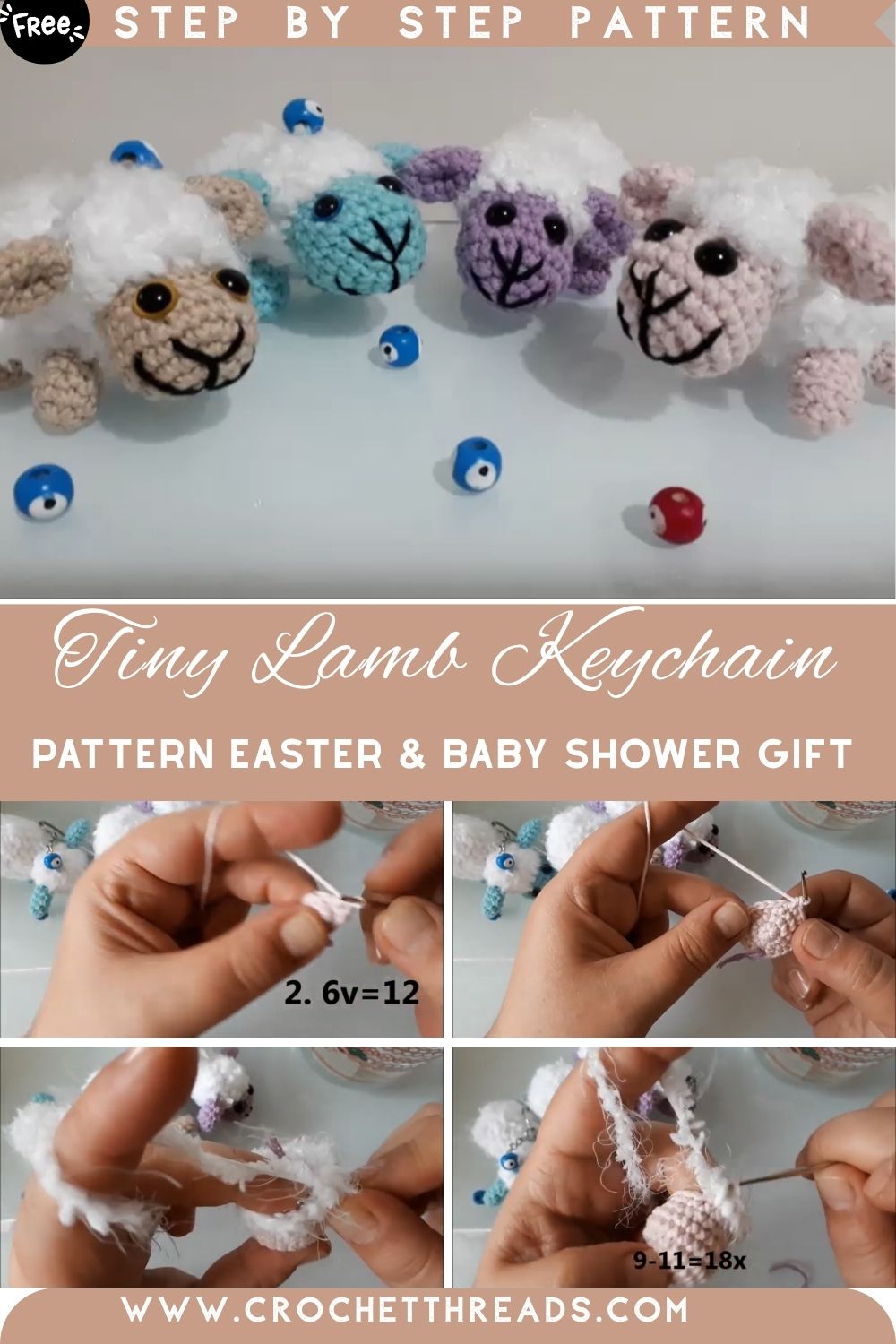Crochet Tiny Lamb Keychain Amigurumi Pattern Easter & Baby Shower Gift