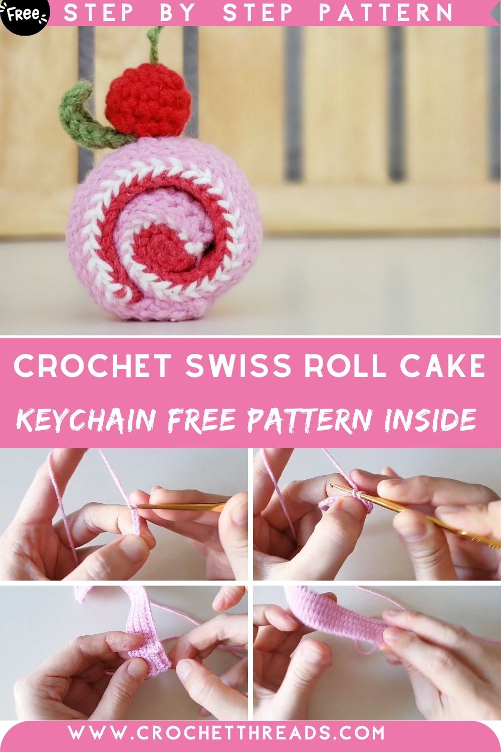 Everyone Needs This Crochet Swiss Roll Cake Keychain Free Pattern Inside