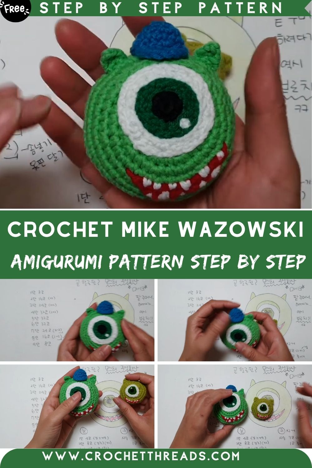 How to Crochet Mike Wazowski Free Monsters Inc Amigurumi Pattern Step by Step