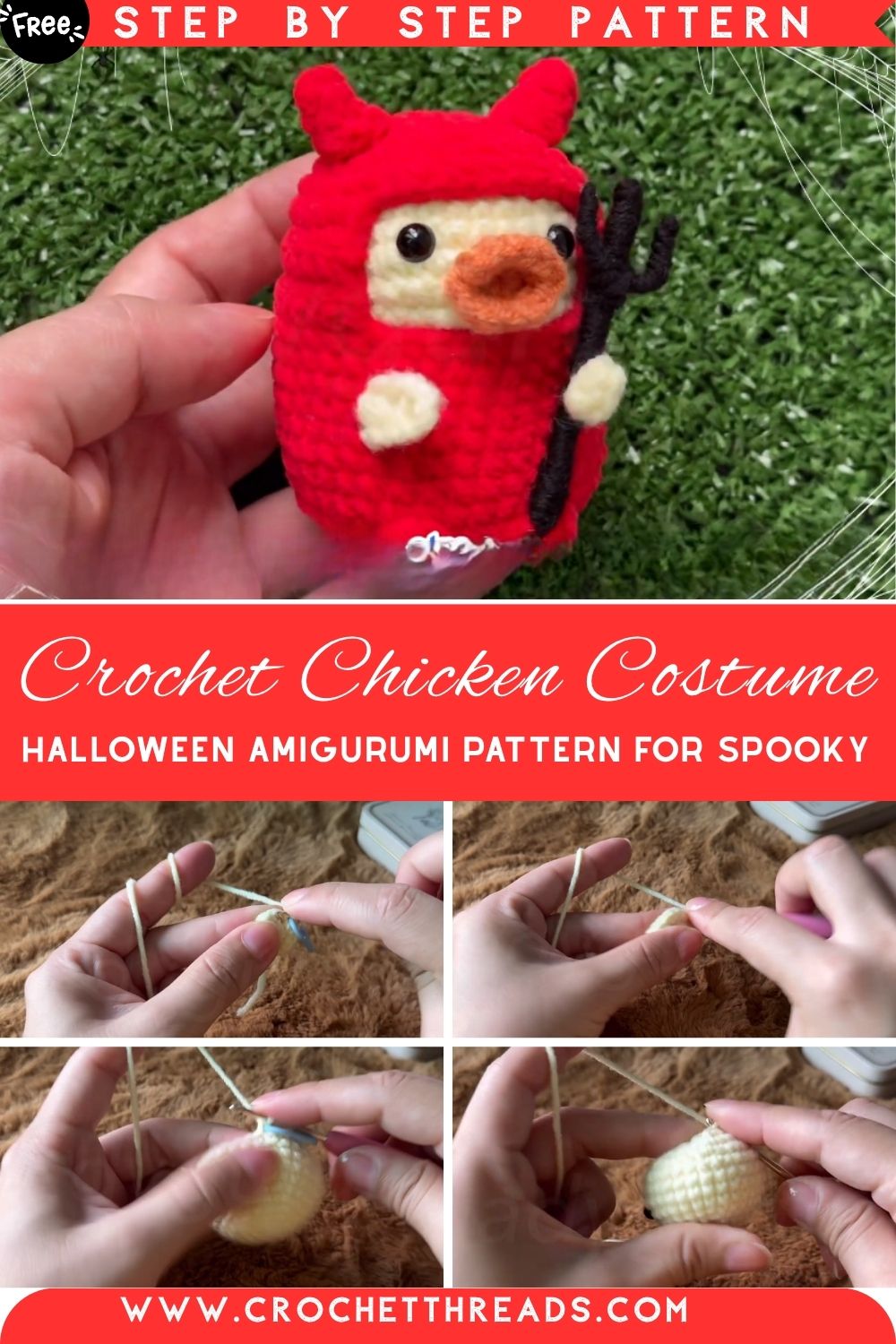 Perfect Crochet Chicken in Costume Halloween Amigurumi Pattern for Spooky Home Accents