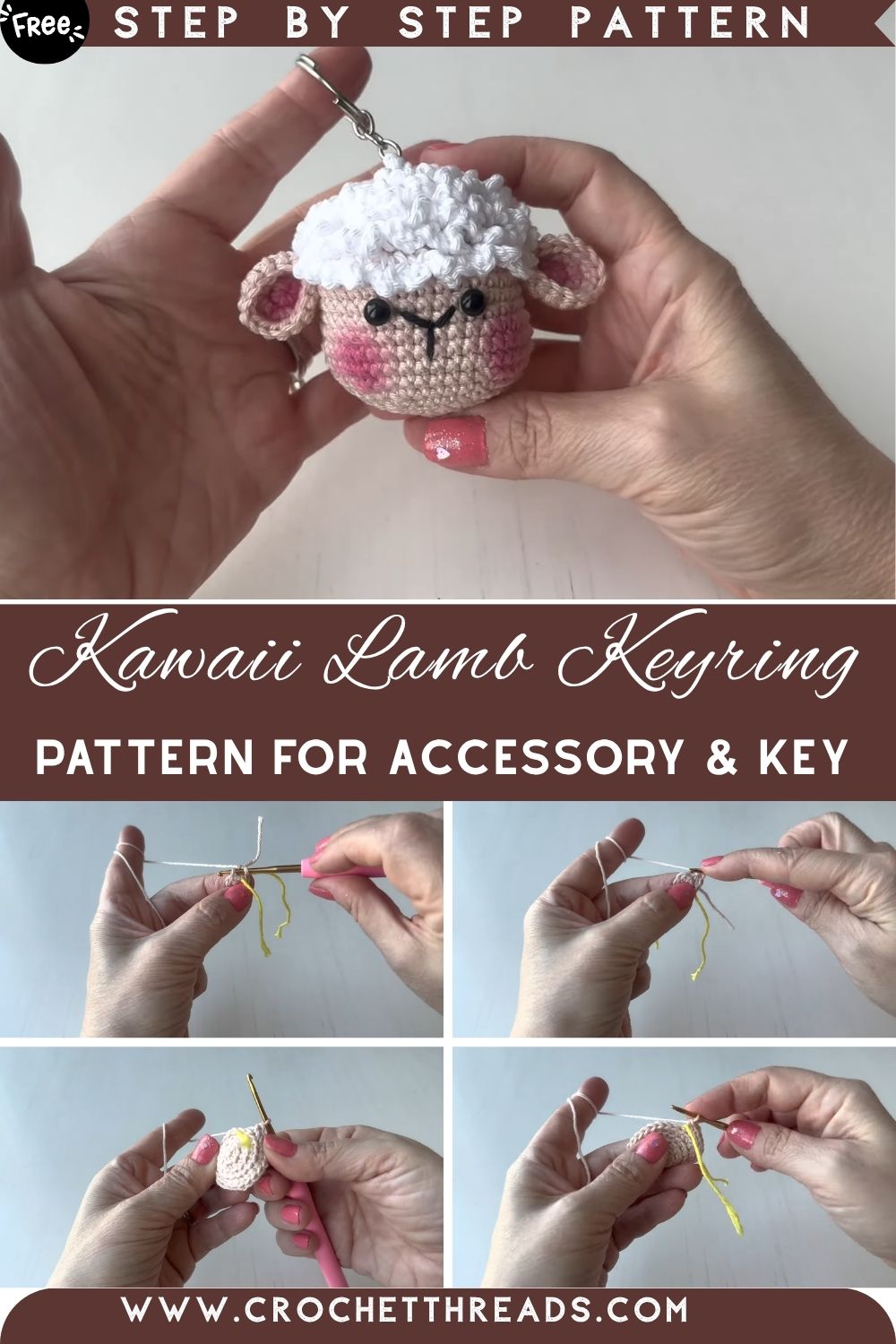 Polished Crochet Kawaii Lamb Keyring Amigurumi Pattern for Accessory & Key