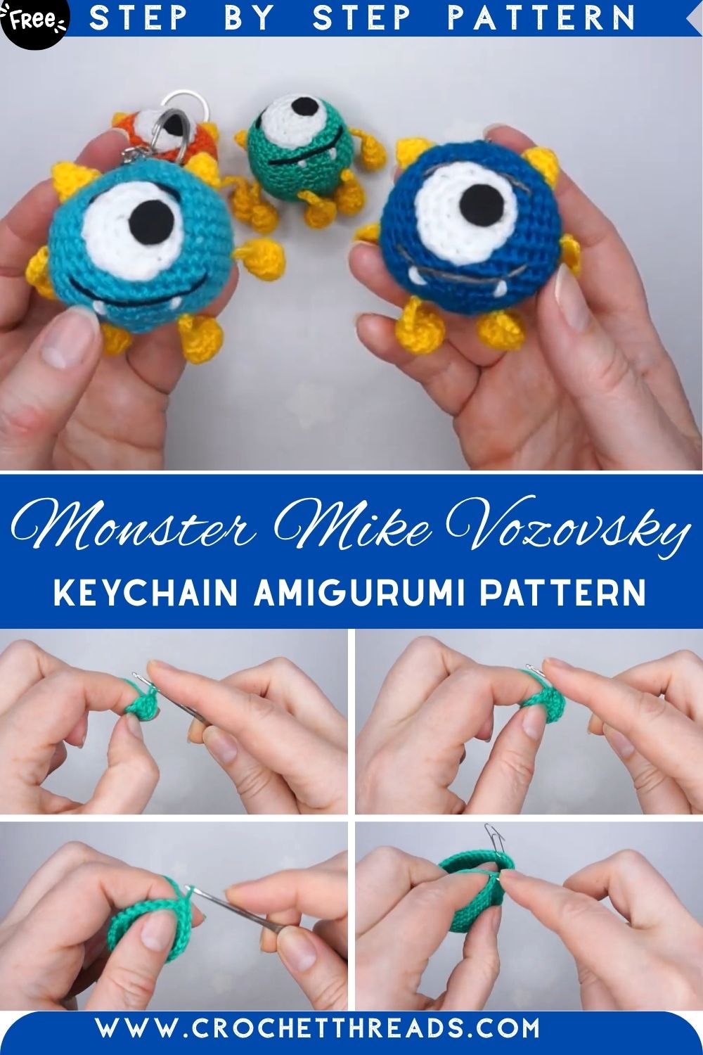 Precious Crochet Monster Mike Vozovsky Keychain Amigurumi Pattern