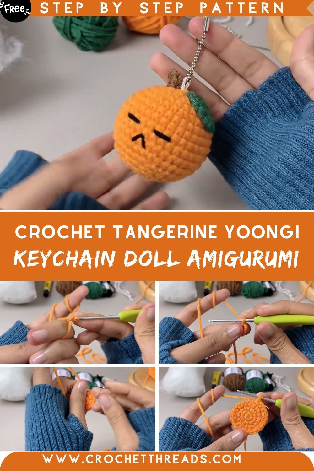 Vibrant Crochet Tangerine Yoongi Keychain Doll Amigurumi Pattern