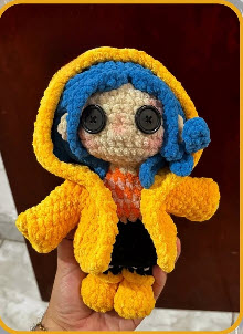 Cute Crochet Blue Haired Doll in Yellow Raincoat Amigurumi Pattern