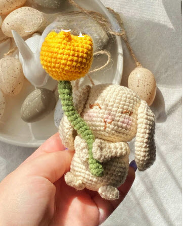 Free Crochet Bunny Holding Tulip Amigurumi Pattern