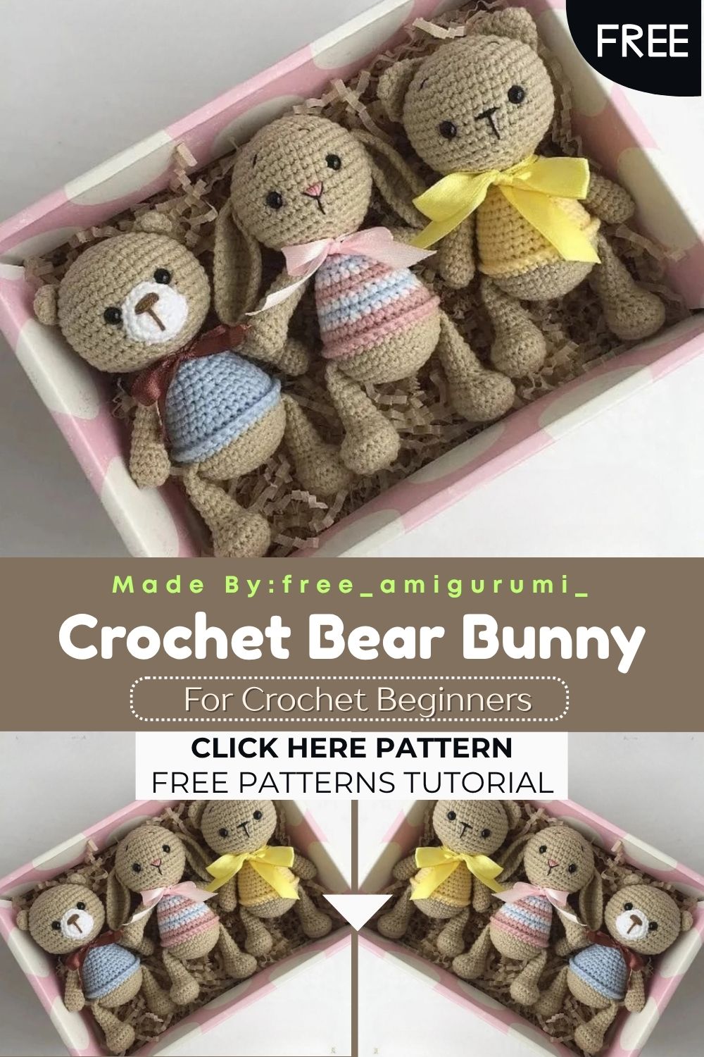 Adorable Crochet Bear Bunny and Cat Set – Free Pattern