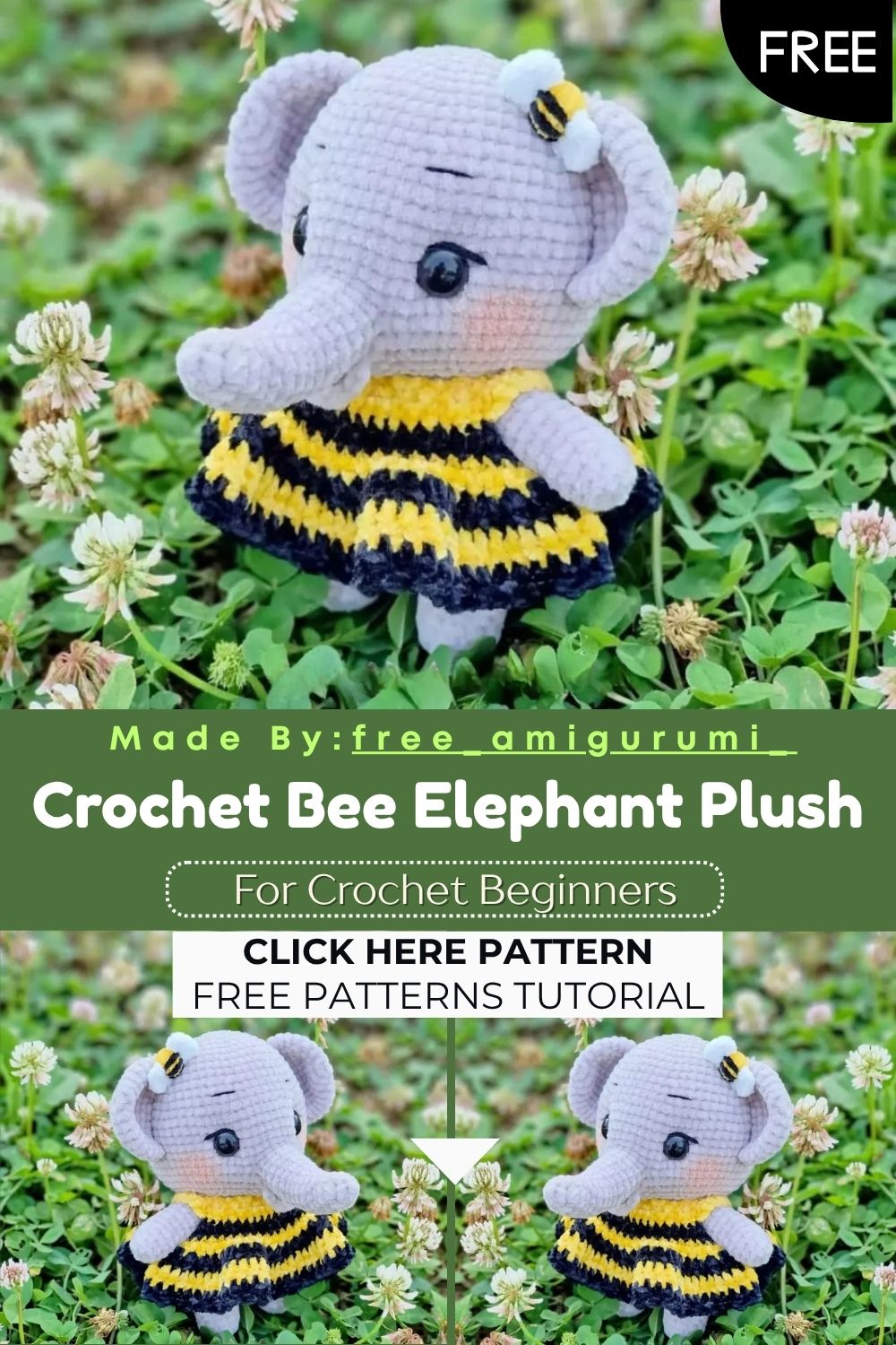 Charming Crochet Bee Elephant Plush – Free Amigurumi Pattern
